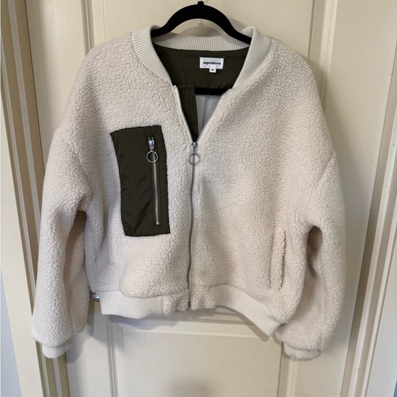 Superdown Cream and Olive Bomber Jacket - Picture 1 of 6